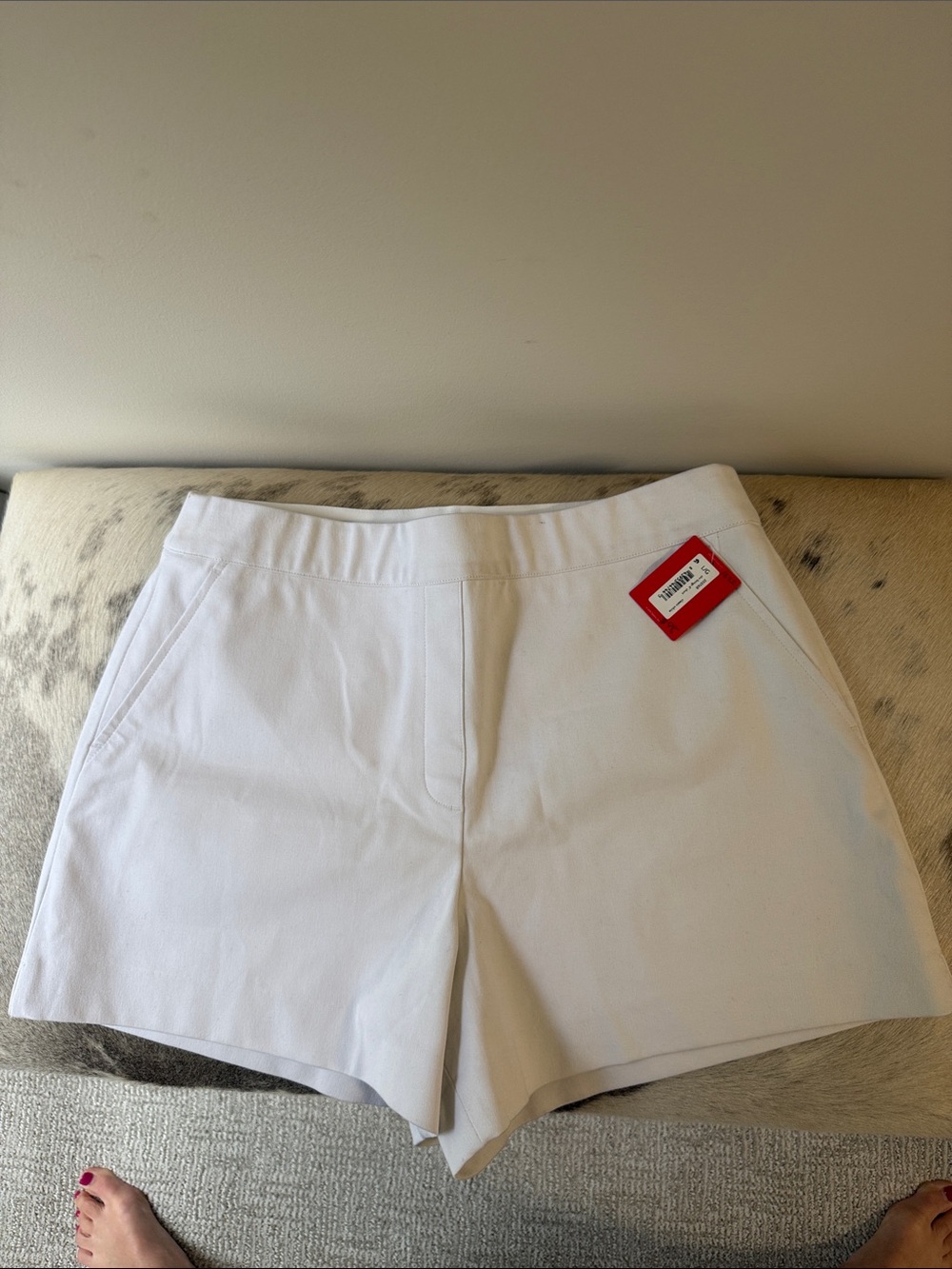 Women's White Cotton Blend Shorts